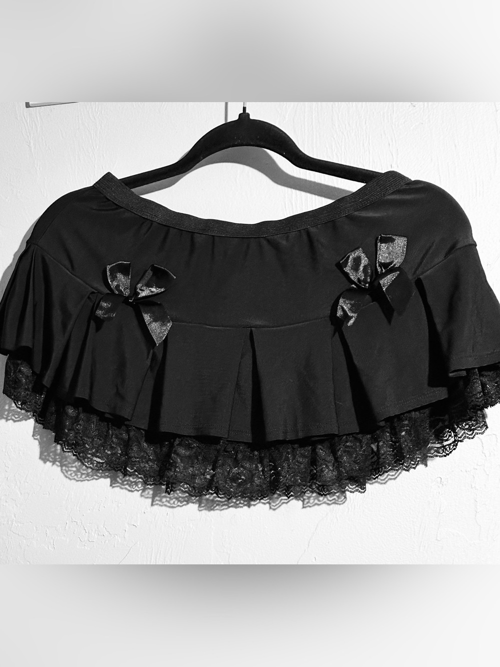 Body Rage Black Grunge Gothic Pleated Ruffle Coquette Micro Skirt Bows Lace M/L